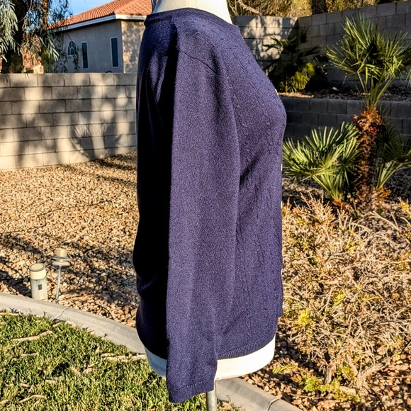 1990s Vintage Anna Gray Womens Small Navy Acrylic Cable Knit Accent Cardigan EUC - Picture 3 of 7